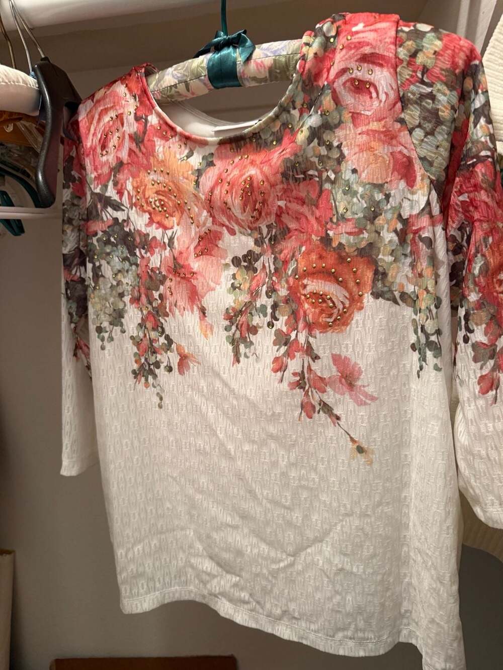 Alfred Dunner Floral Rhinestone Tunic Top